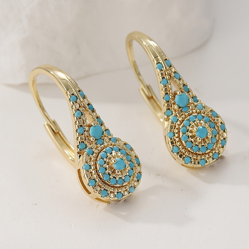 Valenne Turquoise Cluster Oorbellen | Goud