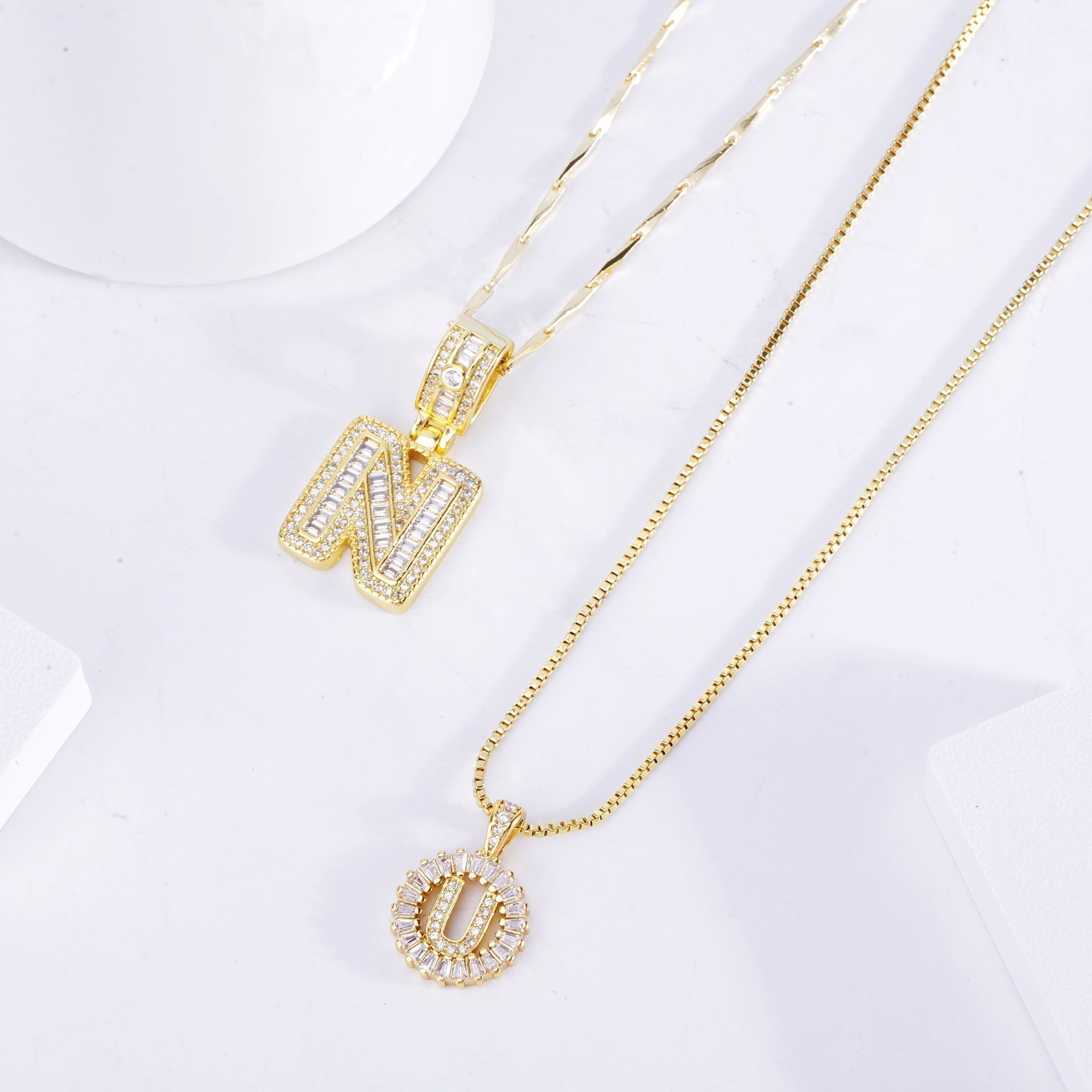 Pave letter initialen halsketting set | Goud