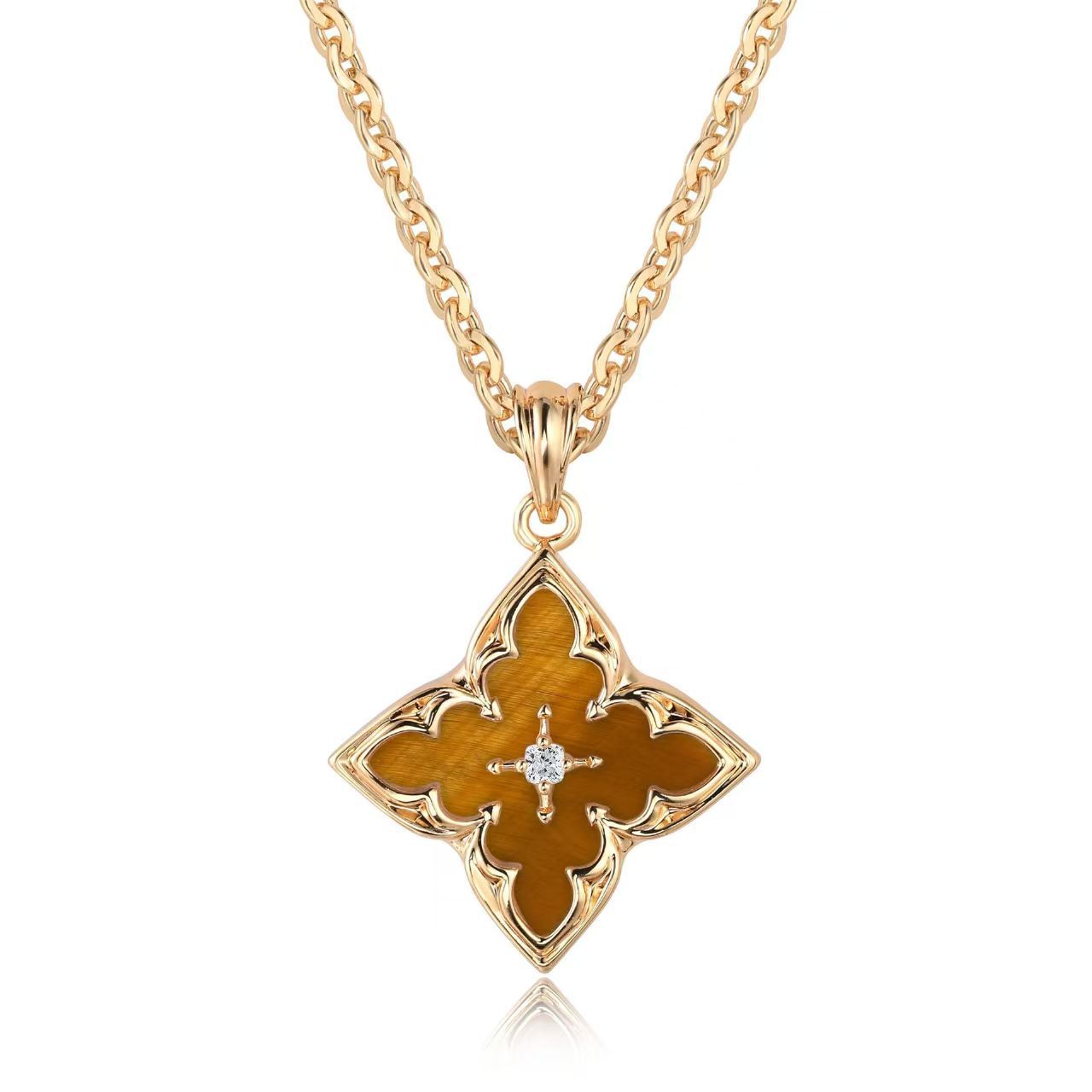 Bruine Klaver Hangende Ketting | Goud