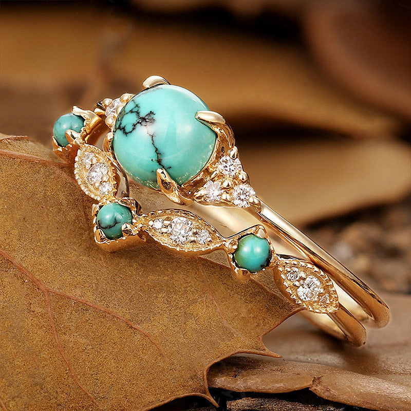 Aureva Turkis Kroon Ring Set | Goud