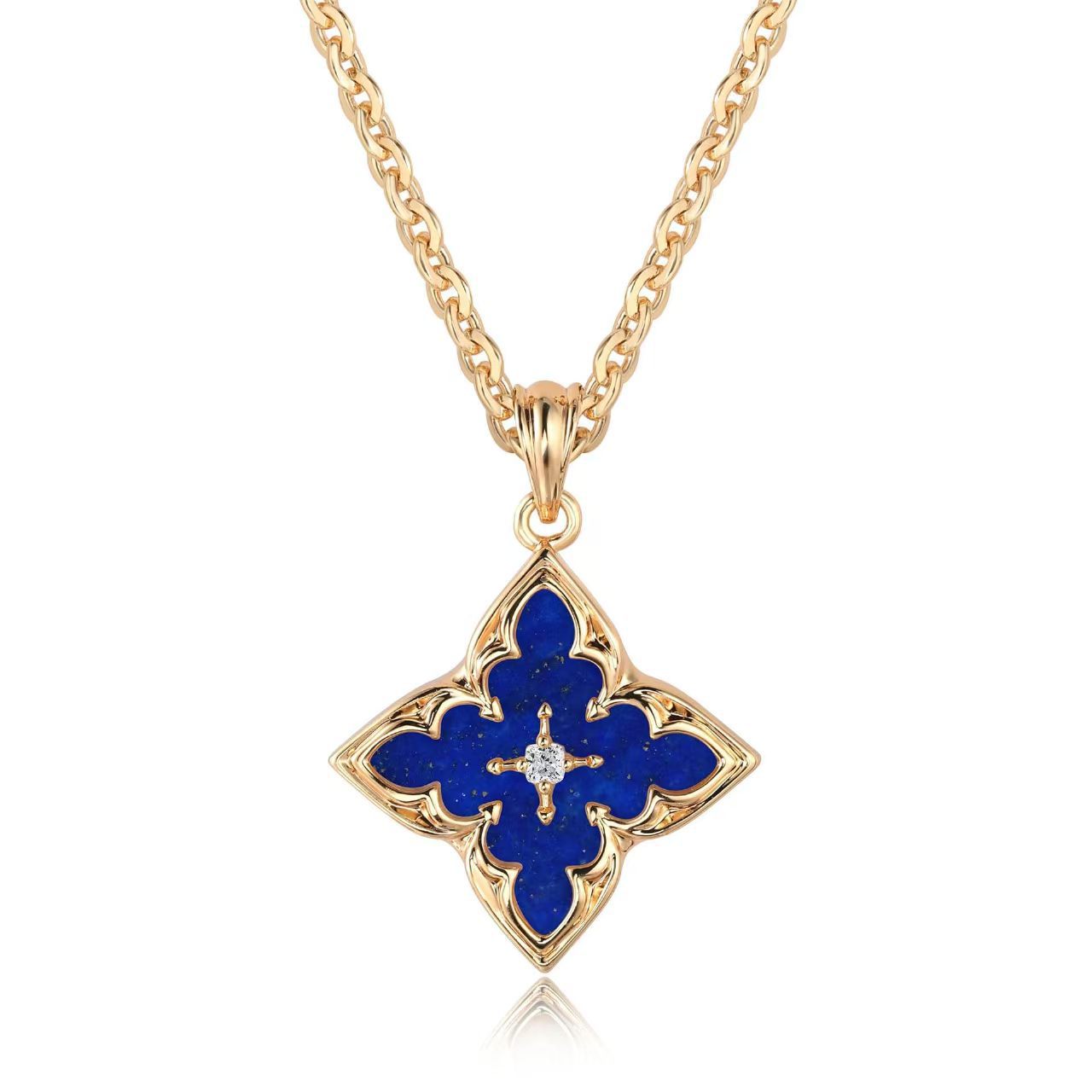 Witte Klaver Hanger Ketting | Goud