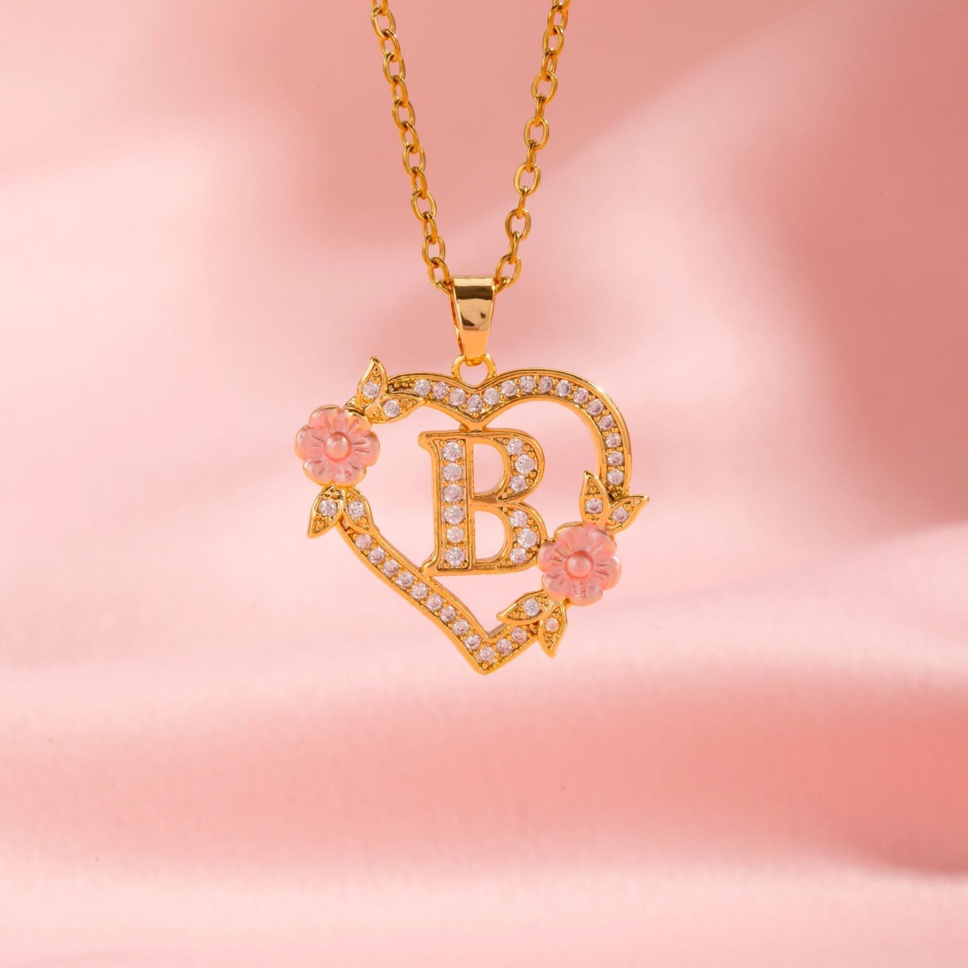Blomster Charme Initial Halsketting | Goud