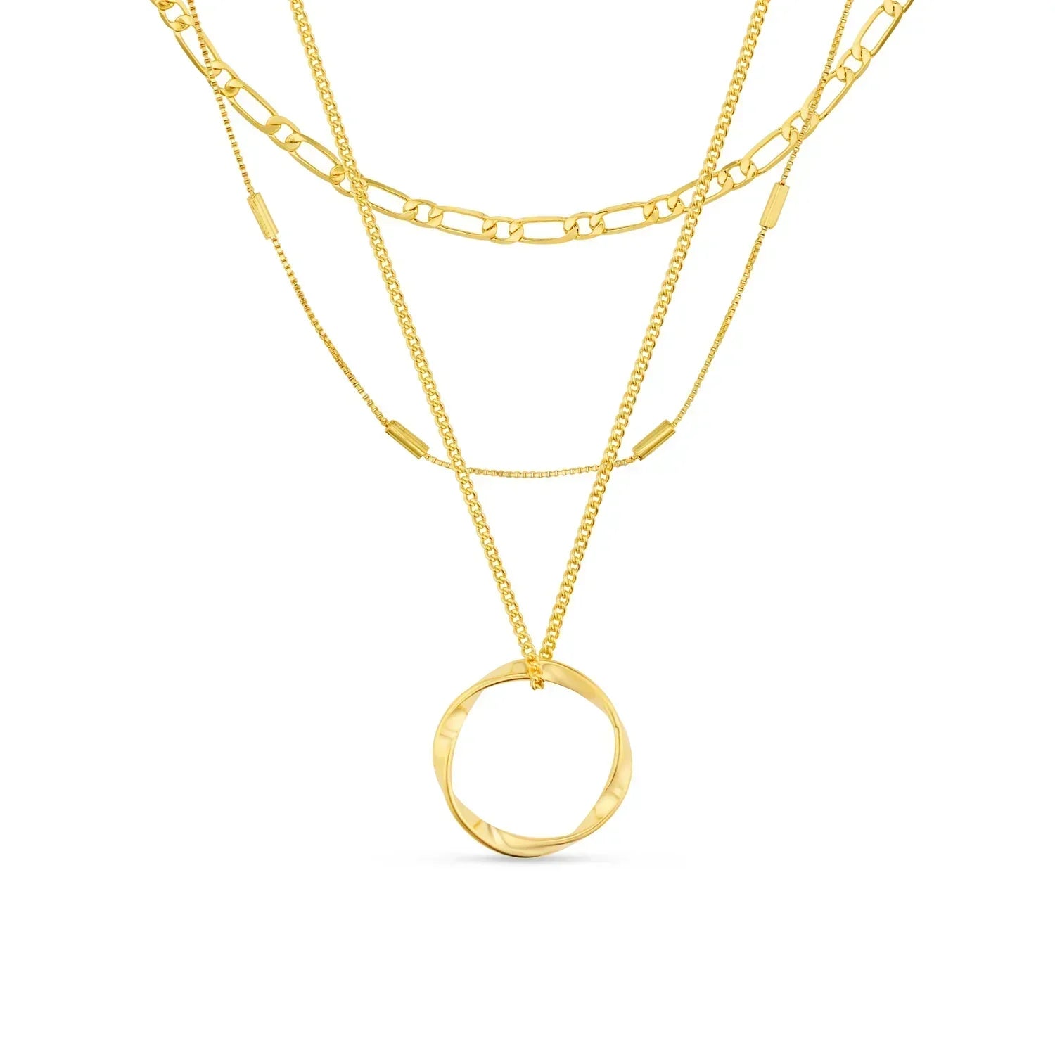 Open Cirkel Drie Rij Ketting | Goud
