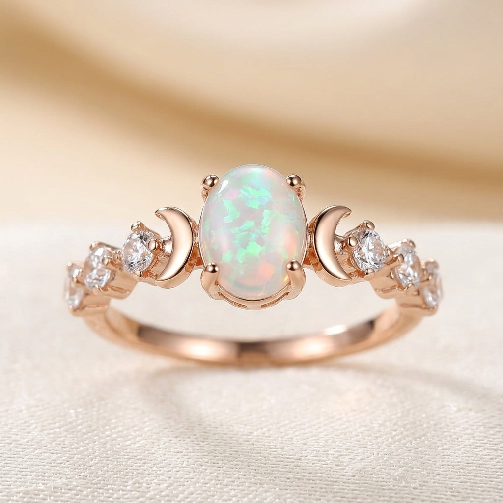 Opal Halvemaan Ring | Roségoud