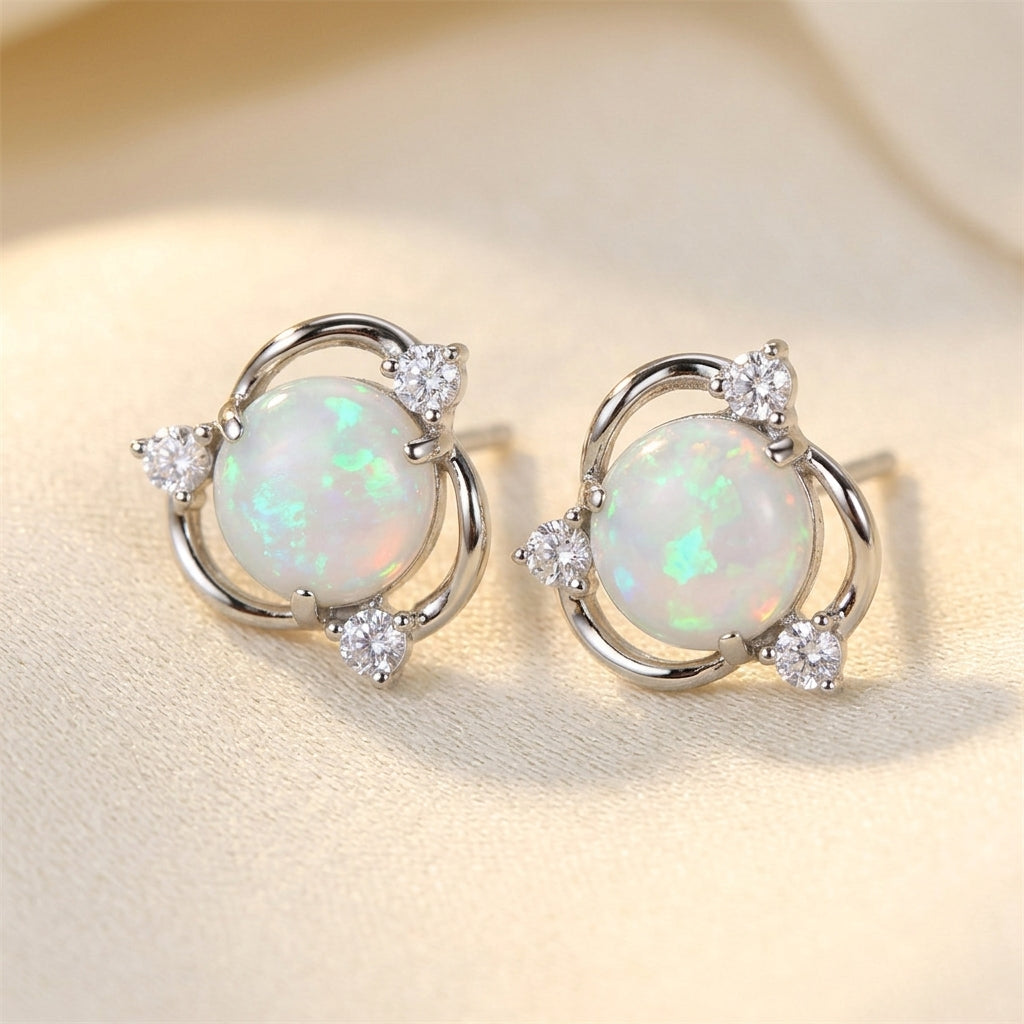 Opal Trio Stud Oorbellen | Witgoud