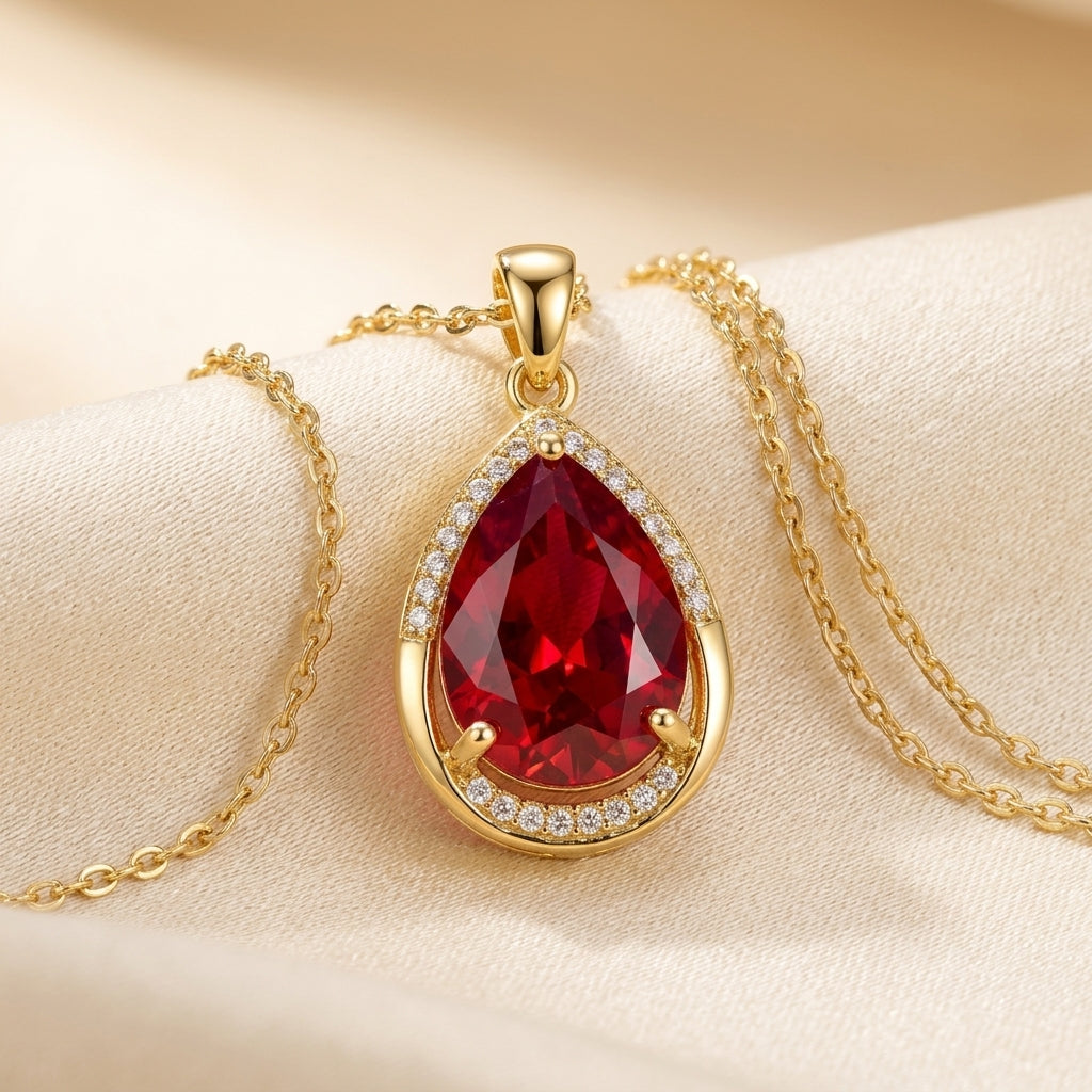 Ruby Traanvormige Hanger Ketting | Goud
