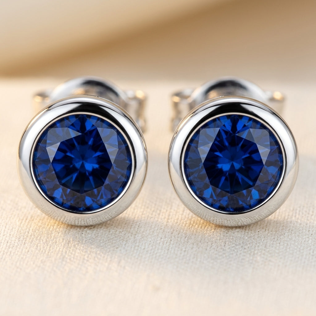 Saffier Bezel Stud Oorbellen | Witgoud