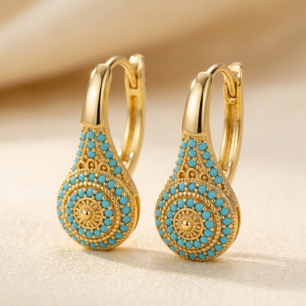 Valenne Turquoise Cluster Oorbellen | Goud