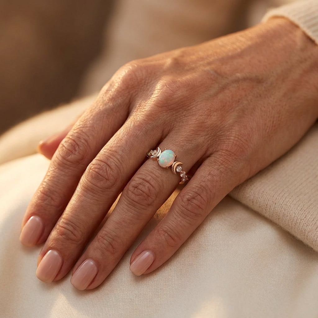 Opal Halvemaan Ring | Roségoud