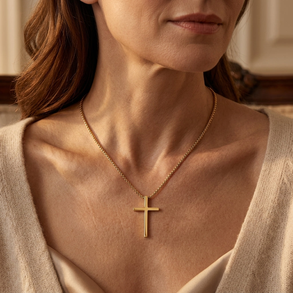 Bezel Cross Necklace | Guld
