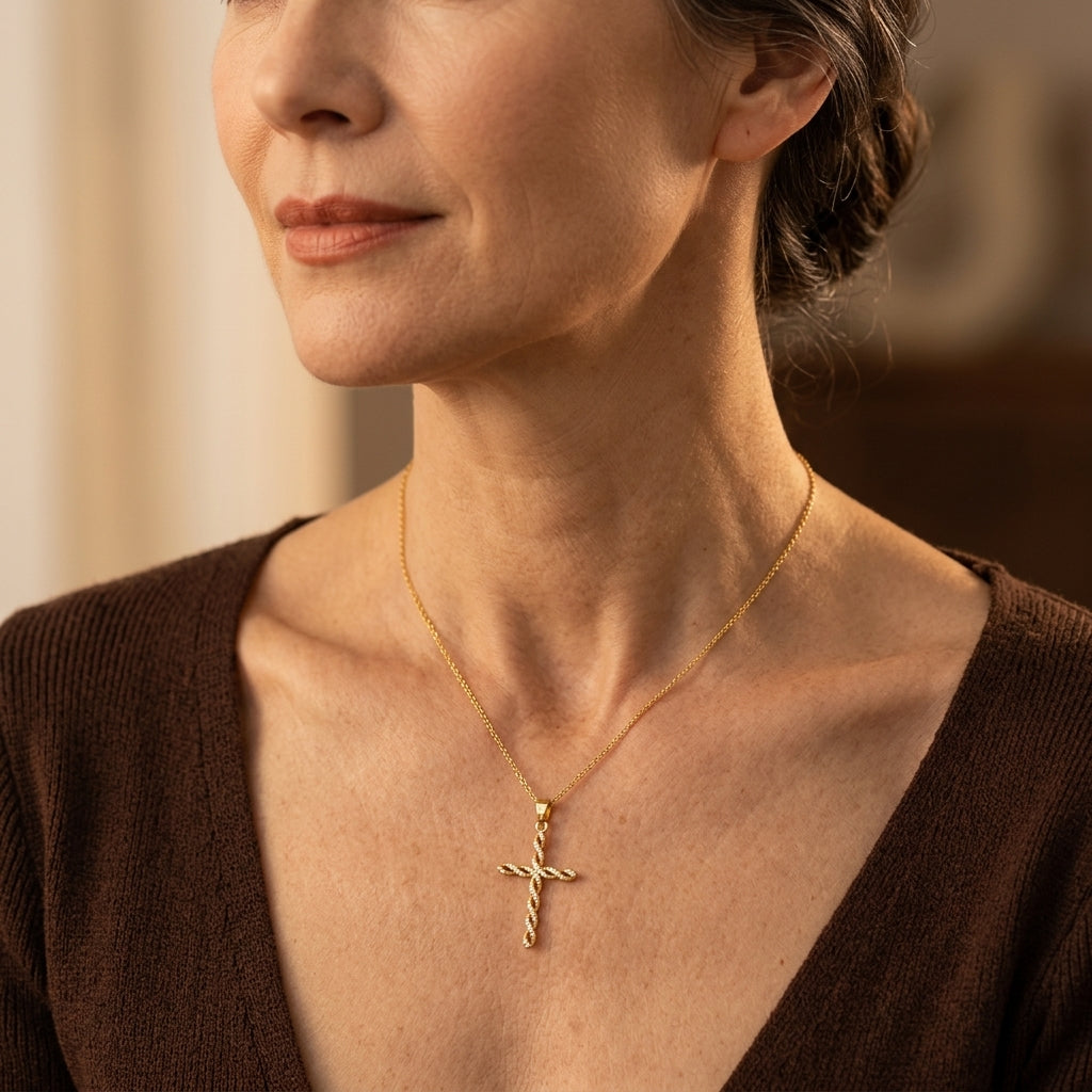 Krystal Twist Cross Necklace | Goud