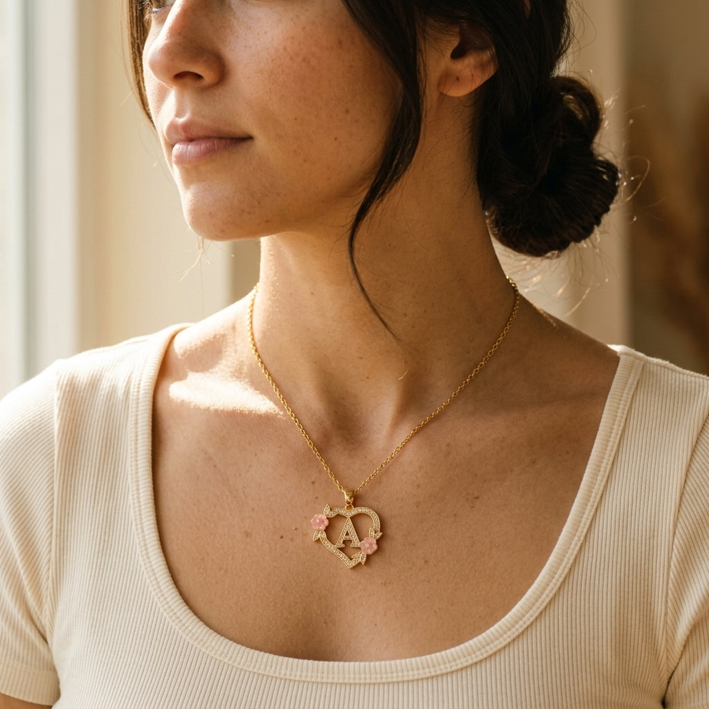 Blomster Charm Initial Halsketting | Goud