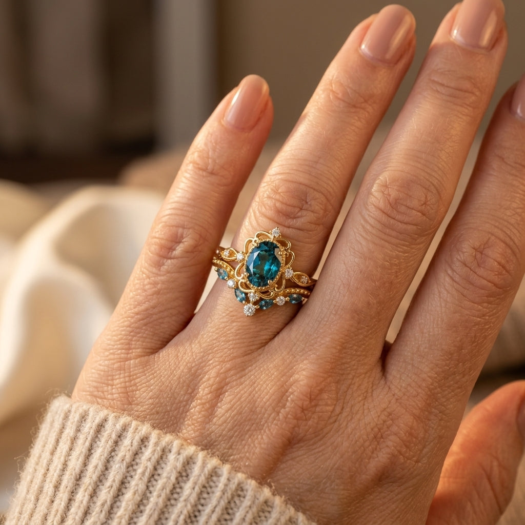 Azelia Sapphire Crown Ring Set | Goud