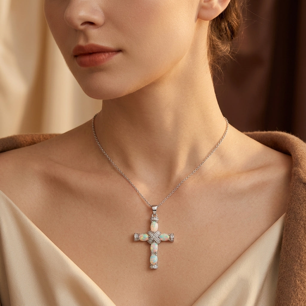 Lumen Opal Kors Halsketting | Goud