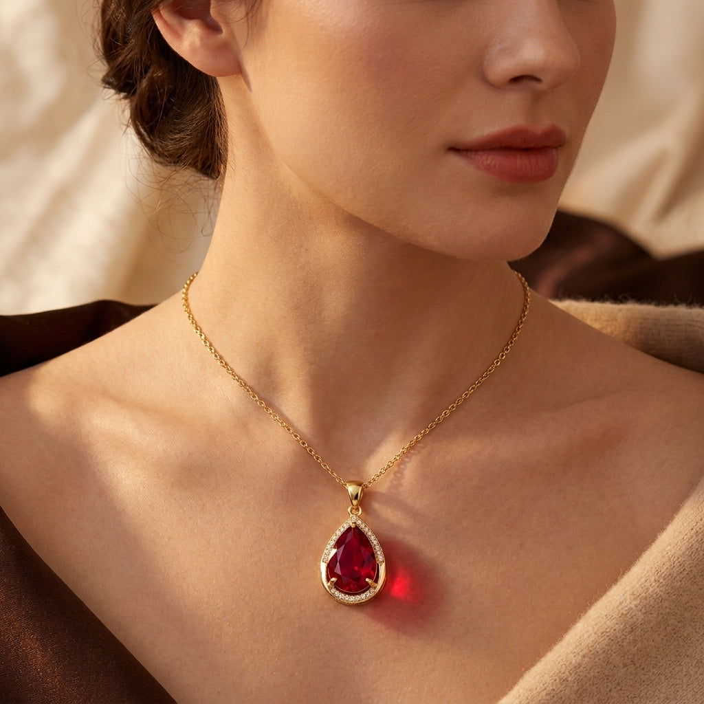 Ruby Traanvormige Hanger Ketting | Goud