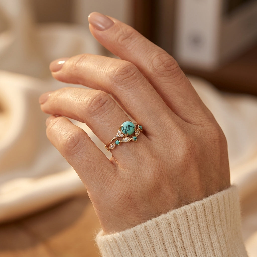 Aureva Turquoise Crown Ring Set | Goud