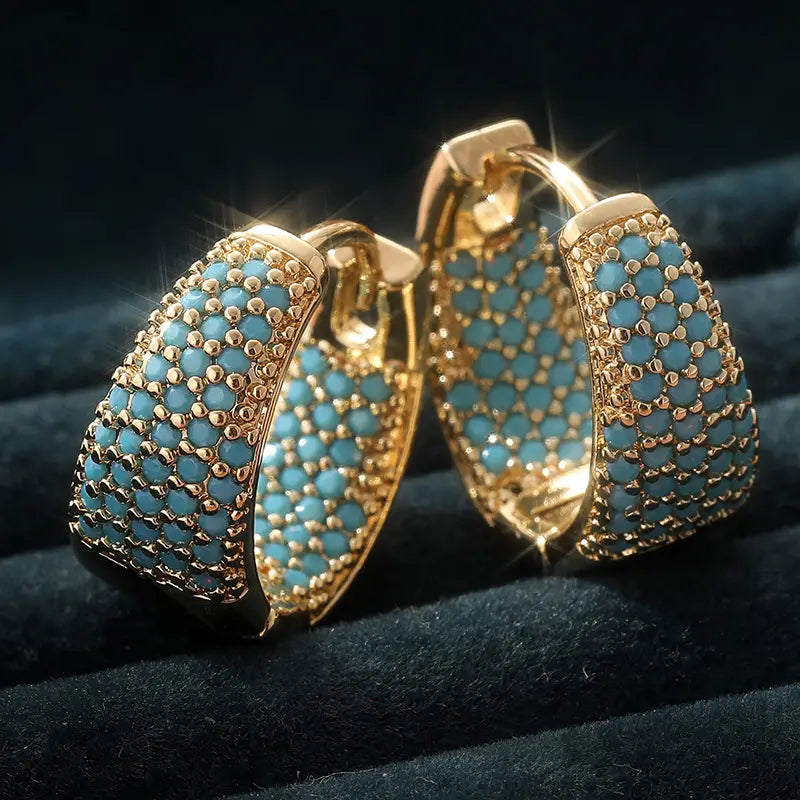 Gouden Turquoise Parels Hoops Oorbellen | Goud