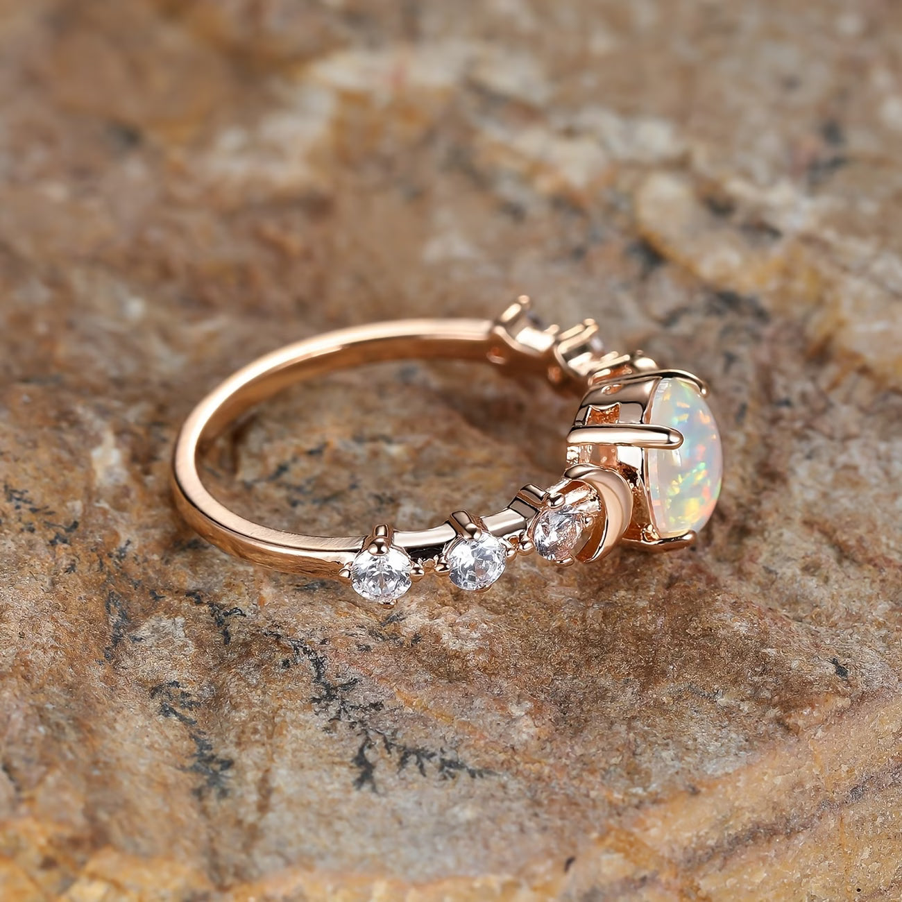 Opal Halvemaan Ring | Roségoud