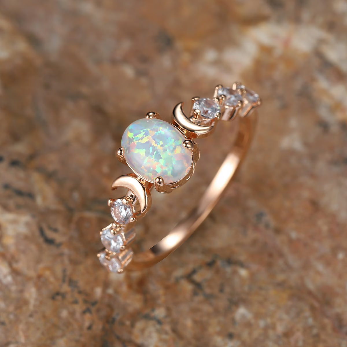 Opal Halvemaan Ring | Roségoud