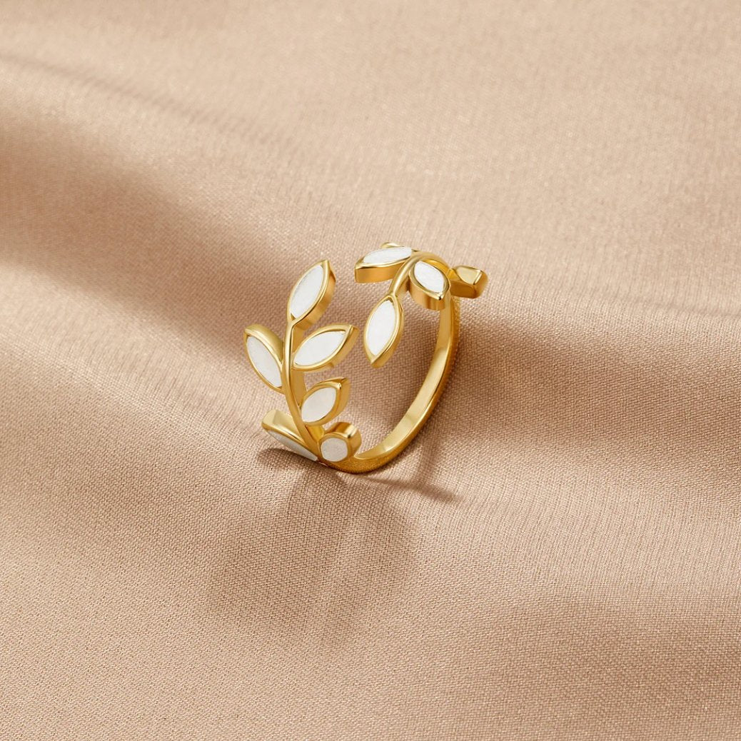Neraya Delicate Leaf Open Ring | Goud