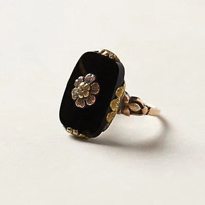 Vintage Sorteer Steen Ring | Goud