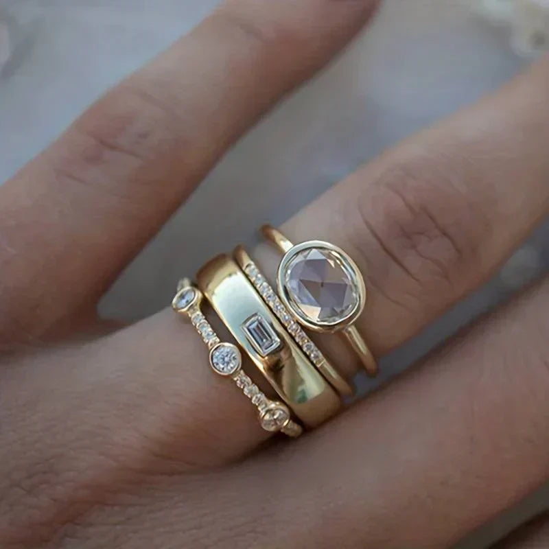 Vintage Gouden & Zirkonia Ring Set | Goud