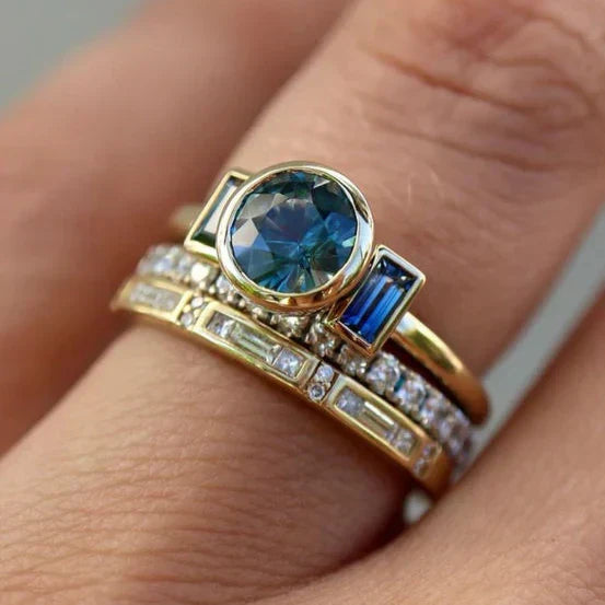 Antiek Blauw Elegante Ring Set | Goud