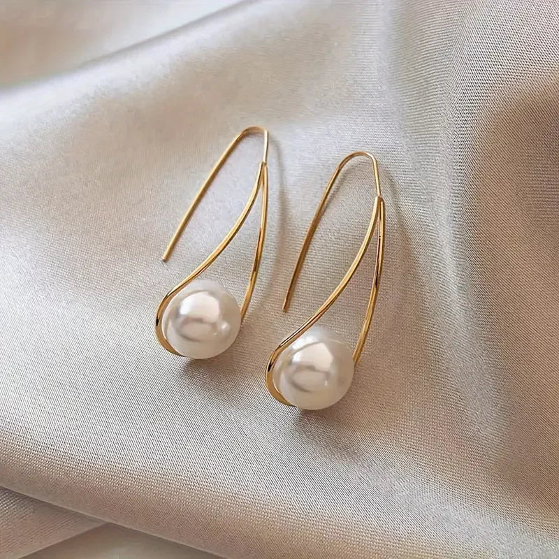 Elegante Parel Dangle Oorbellen | Goud