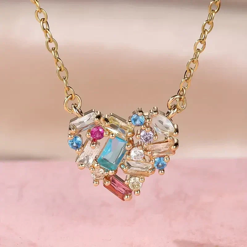 Kleurrijke Glans Hart Ketting | Goud