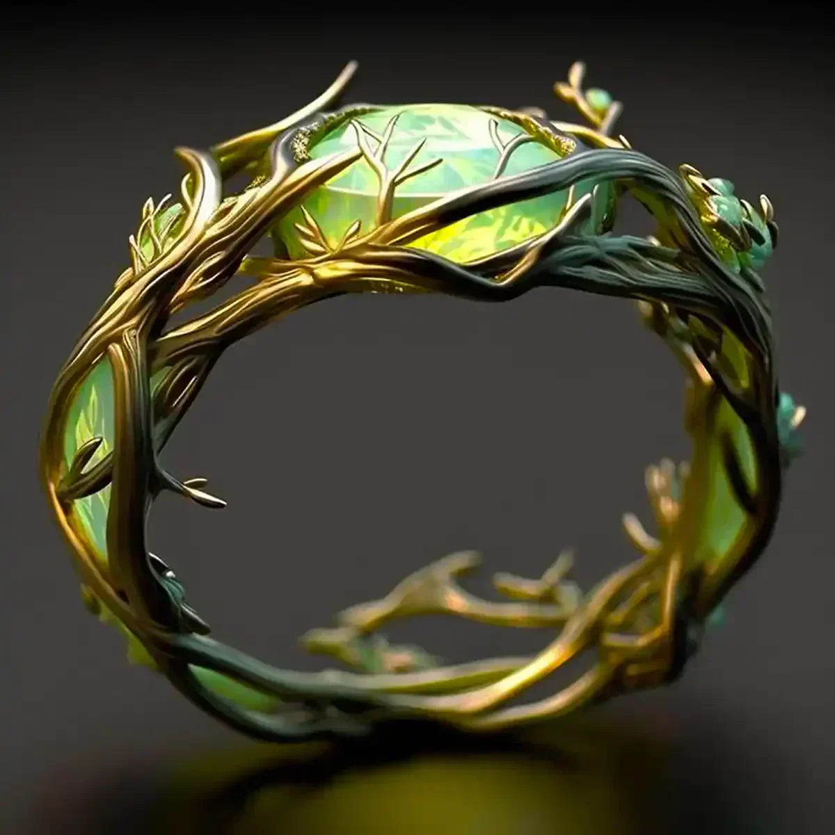 Groene Bloemring | Guld