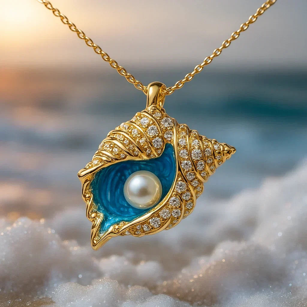 Stralende Parelschelp Ketting | Goud