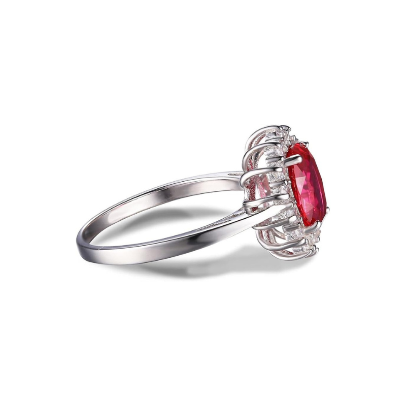 Klassieke Ruby Halo Ring | Witgoud