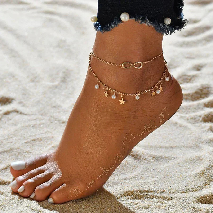 Infinity Anklet Bracelet + Perler en Sterren | Goud