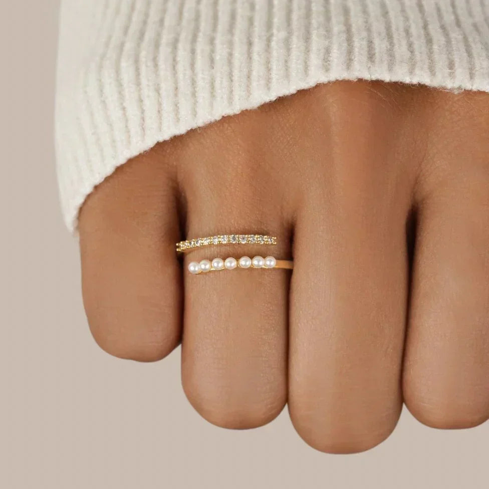 Virelle Pearl Crystal Open Ring | Goud